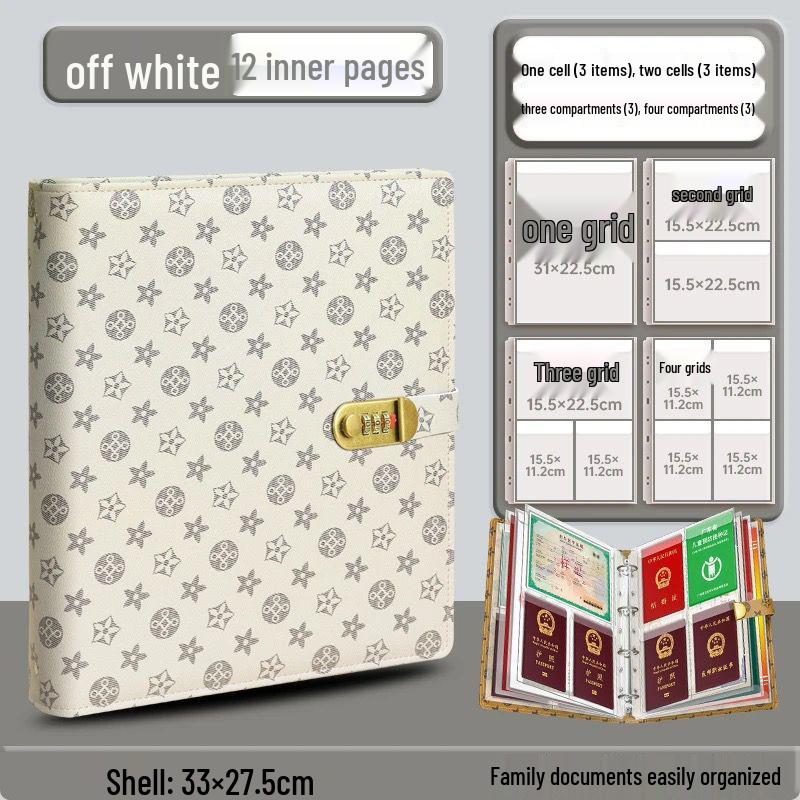 A4 Large Capacity Family Document Organizer with Transparent Pages for Birth Certificates and Household Registers