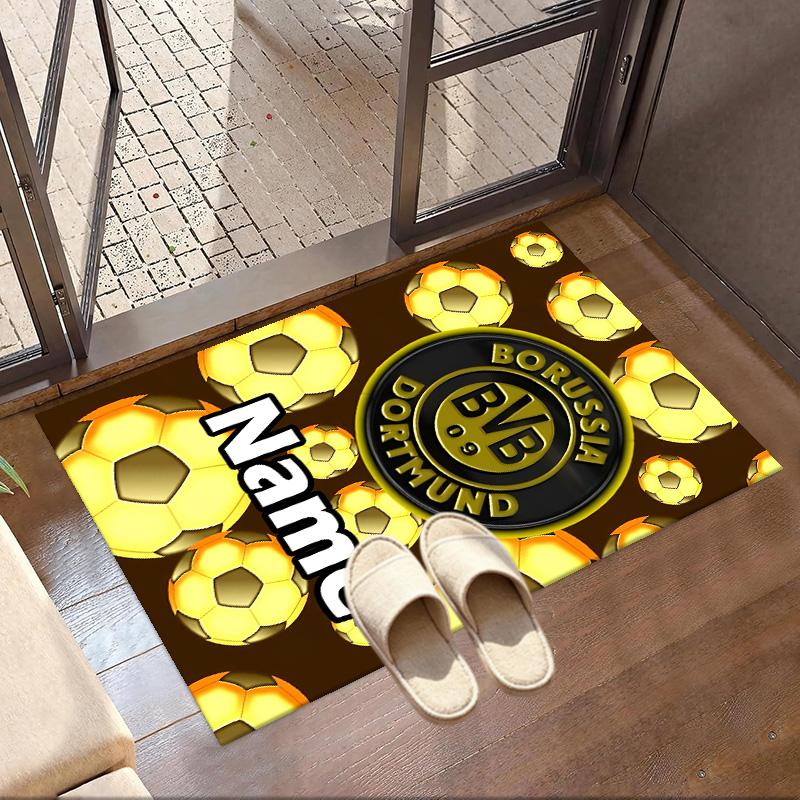 Custom Name Personalized Borussia Dortmund Print Carpet, Versatile Home Decor Rug, for Playroom, Apartment, Balcony, Entryway, Hallway Gift
