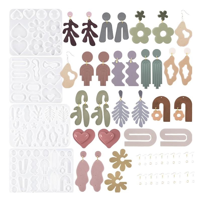 ABWR-44PCS Harz Ohrringformen, Silikonformen für Epoxidharz, Geometrische Blume Blatt Herzförmig Epoxid Silikon Gießen Dur