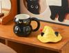 Enchanting Cat Ceramic Mug with Lid - Ghost Hat Design, Perfect for Couples