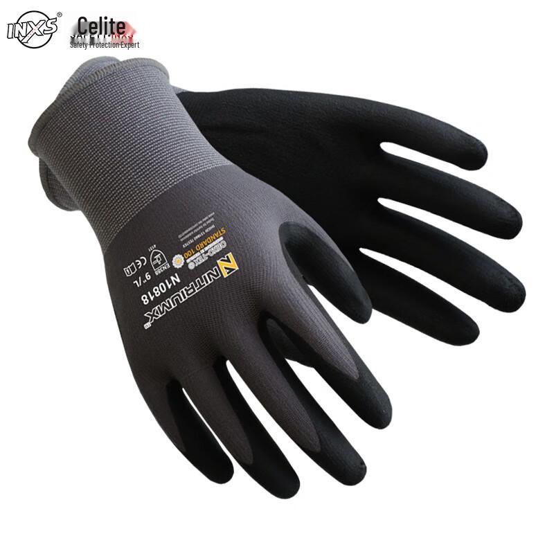 Sailite N10818 High-Elastic Nylon Knit Palm-Dipped Nitrile Foam Work Gloves Size 9
