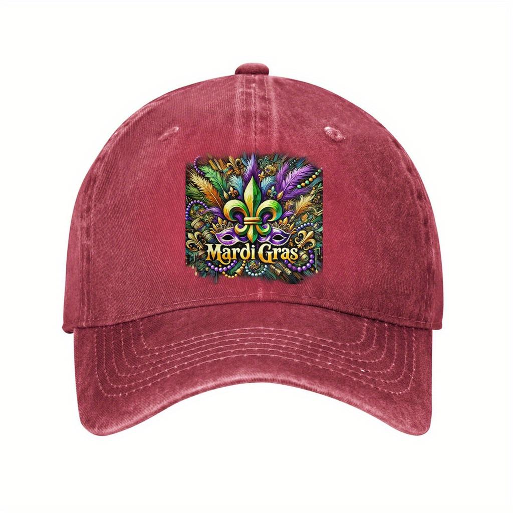 Mardi Gras Fleur De Lis Mask Baseball Cap Unisex Cotton Adjustable Casual Outdoor Headwear