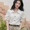 Ladies' Floral Embroidered Shirt Female Turn-Down Collar Butterfly Sleeve Blouse Summer New Korean Style Versatile Top