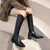 V-Mouth Pointed Toe Black Western Cowboy High Tube Knight Boots 2025