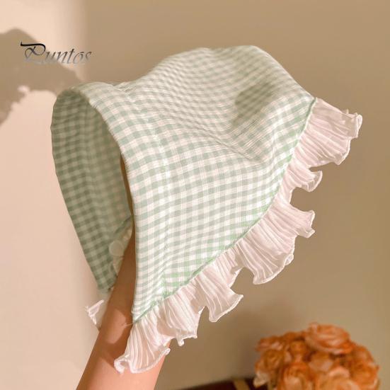 Kvinner pannebånd rutete trykk Blondesøm Trekantskjerf Sklisikkert pannebånd Pastoral stil Hårbøyle Hårtilbehør