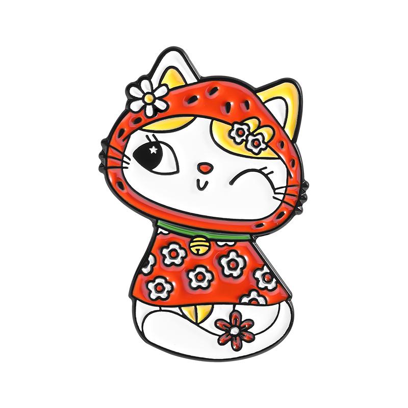 Funny Lucky Cat Enamel Pins Custom Cat Fashion Show Brooches Lapel Badges Clothes Animal Jewelry Gift for Kids Friends