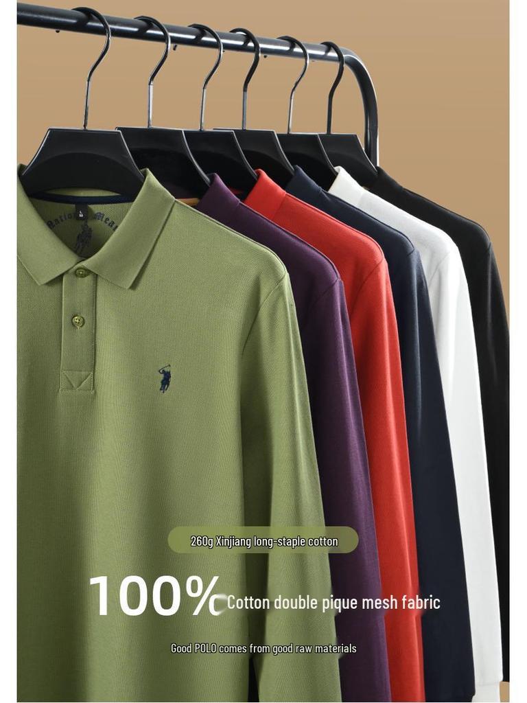 Męska dwustronna koszulka polo z długim rękawem Python Dragon, wykonana z bawełny pique, z haftowanym kołnierzykiem wykładanym