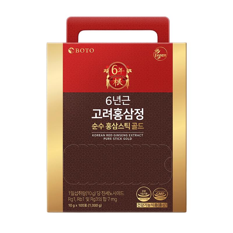 BOTO 6-Year Korean Red Ginseng Extract Pure Stick Gold 10g  30 Sticks, 100 Sticks (3 Options)