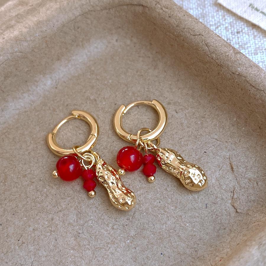 Новые серьги-гвоздики в китайском стиле, холодный ветер, красный хрустальный кулон-арахис, легкая роскошь, серьги-клипсы, персонализированные серьги для женщин