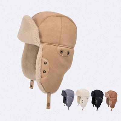 Unisex Termal Şapka Peluş Astar Kulak Koruması Siperliksiz Kubbe Bomber Şapka Sahte Tavşan Kürk Sabitleme Kayışı Kulak Kapaklı Şapka
