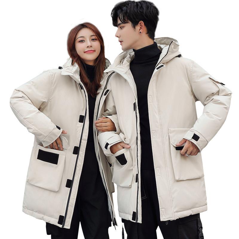 

Cargo down jacket men s mid-length solid color fashion men s down jacket 2025 white duck down hooded down jacket for men M білий