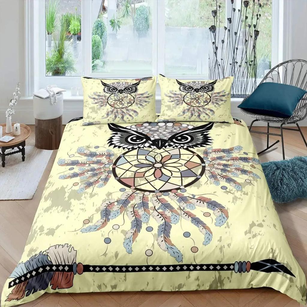 Dream Catcher Duvet Cover Set Purple Bedding Set Chic Boho Mandala Floral Feather Design Galaxy Comforter Cover Set Queen Size