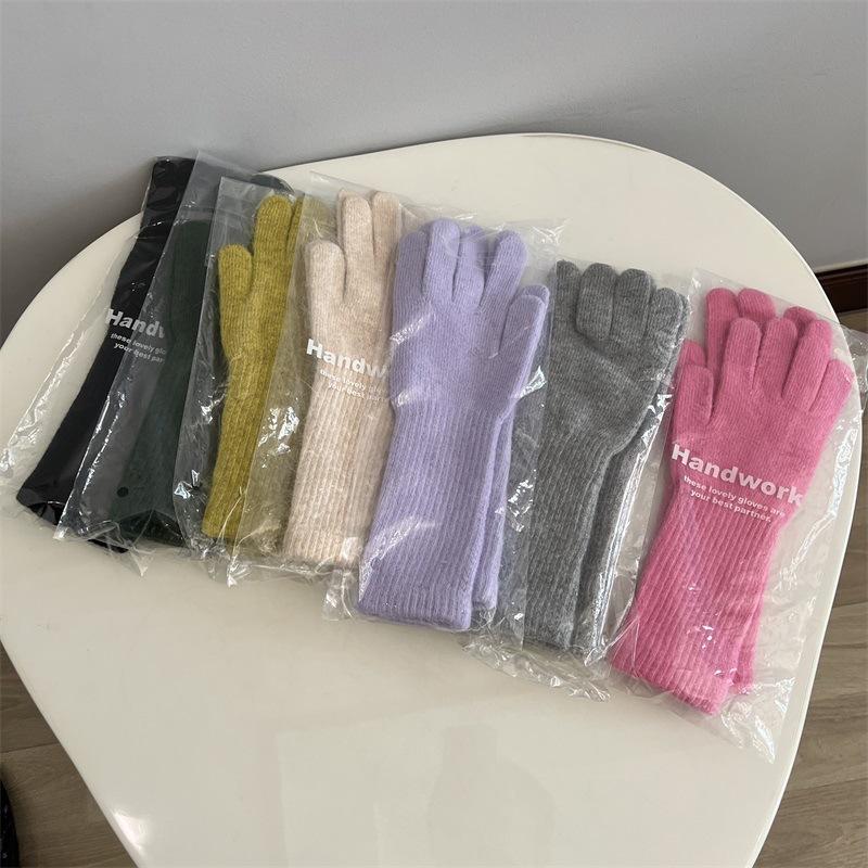 Zimowe dzianinowe rękawiczki z futra królika z długim rękawem damskie modne proste rękawiczki outdoorowe ciepłe tide