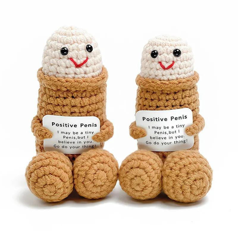 3PCS Mini Funny Penis Positive Handmade Crochet Encouragement Card Cheer Up Gifts Dick Toys Friends Party Boyfriend Room Decorate