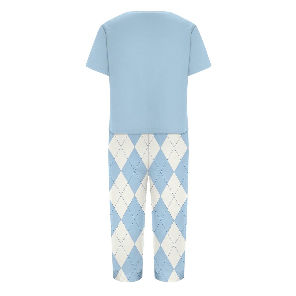 Women's Printed Two Piece Short Sleeve Pajama Set with Pants for Casual Sleepwear
