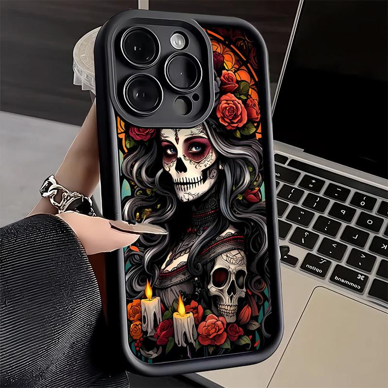 

Phone Case for iPhone 17 Air 16E 15 16 Pro Max Catrina Beautiful Rose Girl Skull Cover 14 Plus 13 12 Mini Soft Shell Silicone Fu iPhone 13