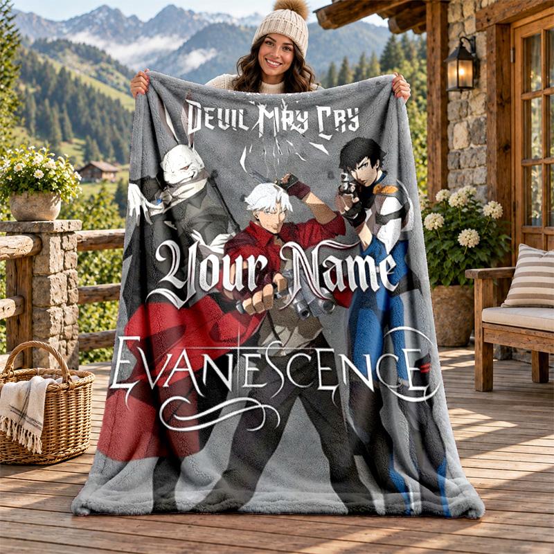 Devil May Cry Custom Name Flannel Blanket Personalized Soft Warm Plush Throw Blanket Customized Gift for Family Friends