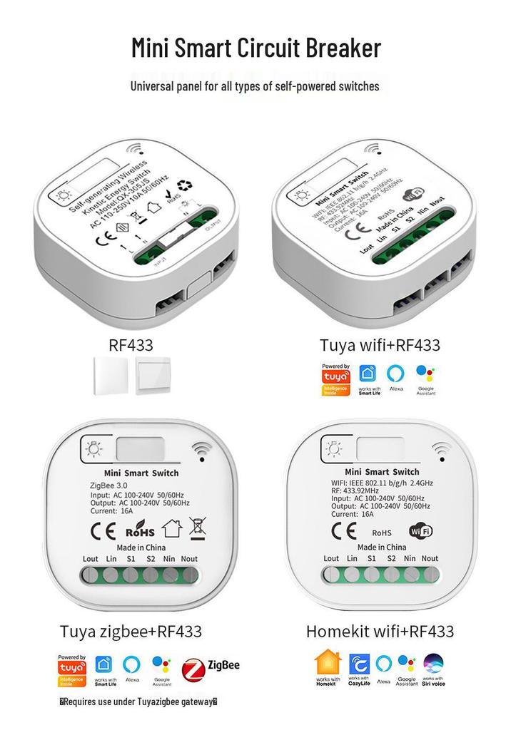 Graffiti Zigbee Receiver & Self-Powered Wifi Switch Panel, Mijia App Compatible Smart Switch