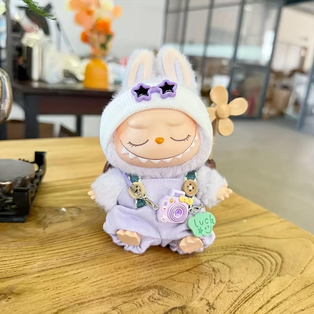 New 2025 Labubu First and Second Generation Doll Accessories Trendy Playwear Starry Eye Suspender Pants Hat Set Doll Accessories Changeable Cute