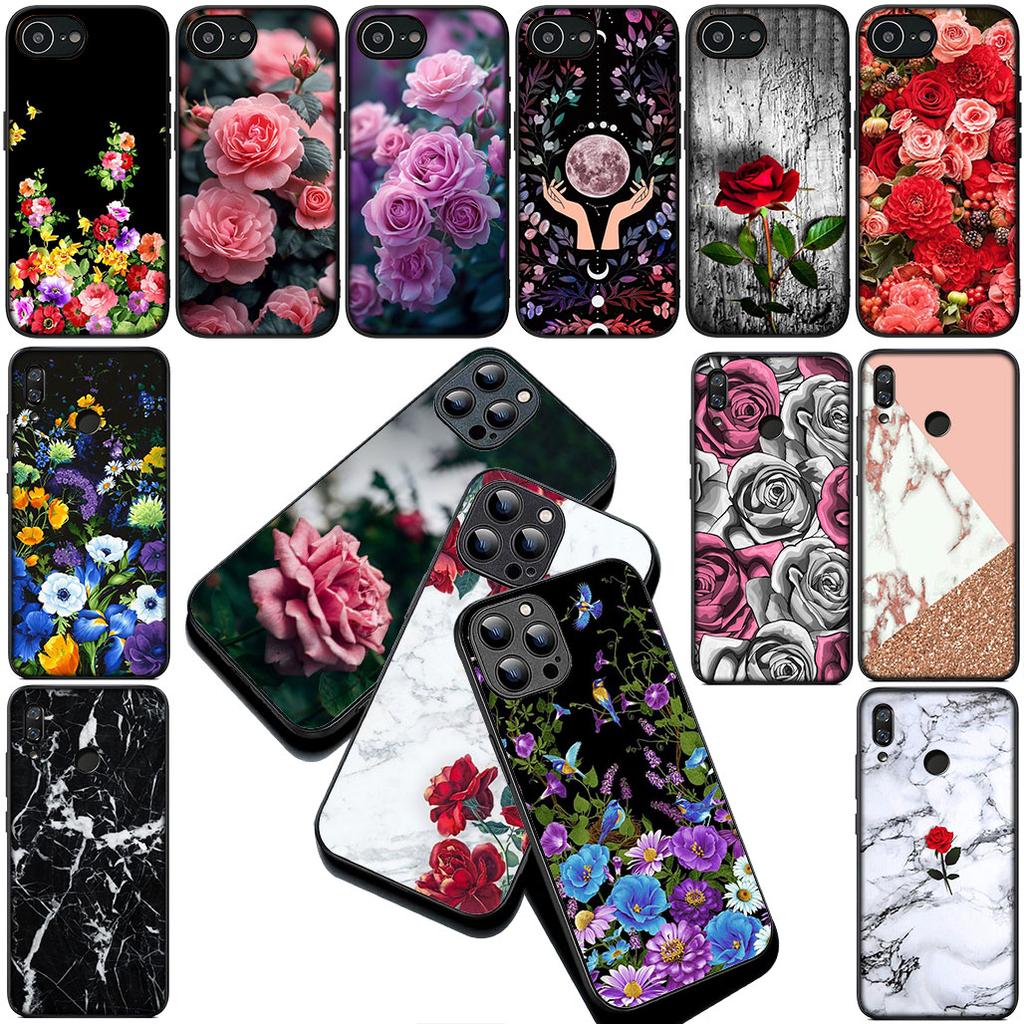 Texture Rose Flower Marble Grain Cover for Motorola Moto G35 G22 G23 G32 G53 G60 G72 G64 G20 G71 G52 G41 G42 E13 E20 E32 Case