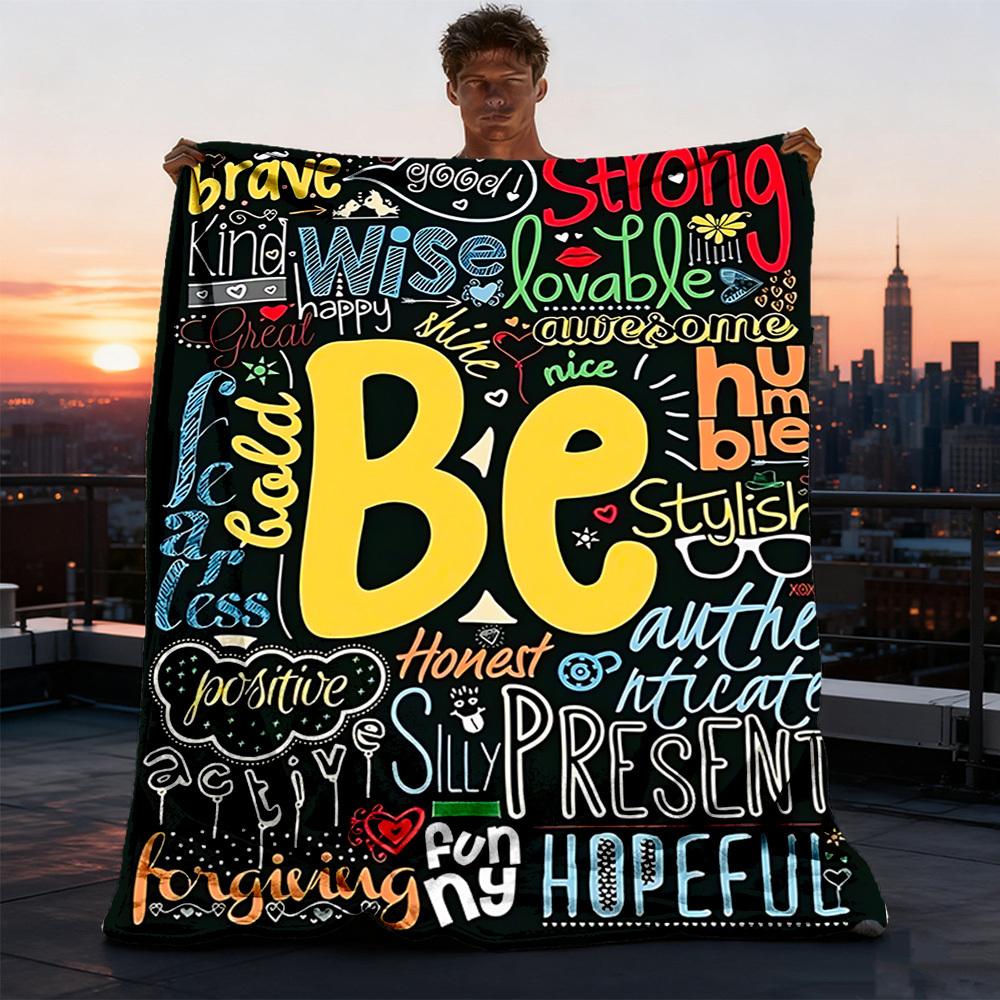 1pc Inspirational Quotes Print Outdoor Blanket, Lightweight Polyester,