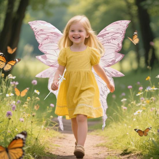 Fairy Wings for Adults And Girls Butterfly Fairy Costume Set with Floral Garland Wand Elf Ears Gradient Organza Butterfly Wings