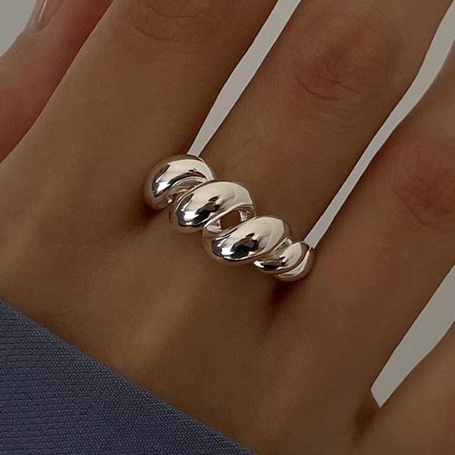 

BF CLUB 925 Sterling Rings for Women Simple Geometric Handmade Irregular Retro Ring Gold Interware Allergy For Birthday Gift resizable
