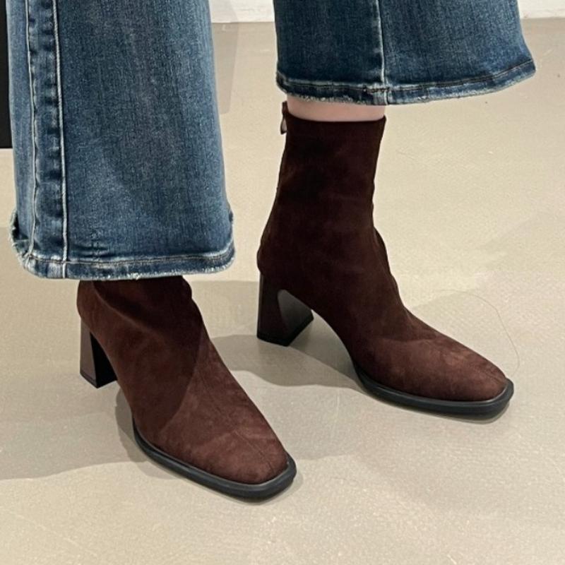 Fashion Ankle Boots Women Suede High Heels Shoes Elegant 2025 New Party Brand Woman Snow Boots Sexy Chunky Chelsea Pumps Woman Botas