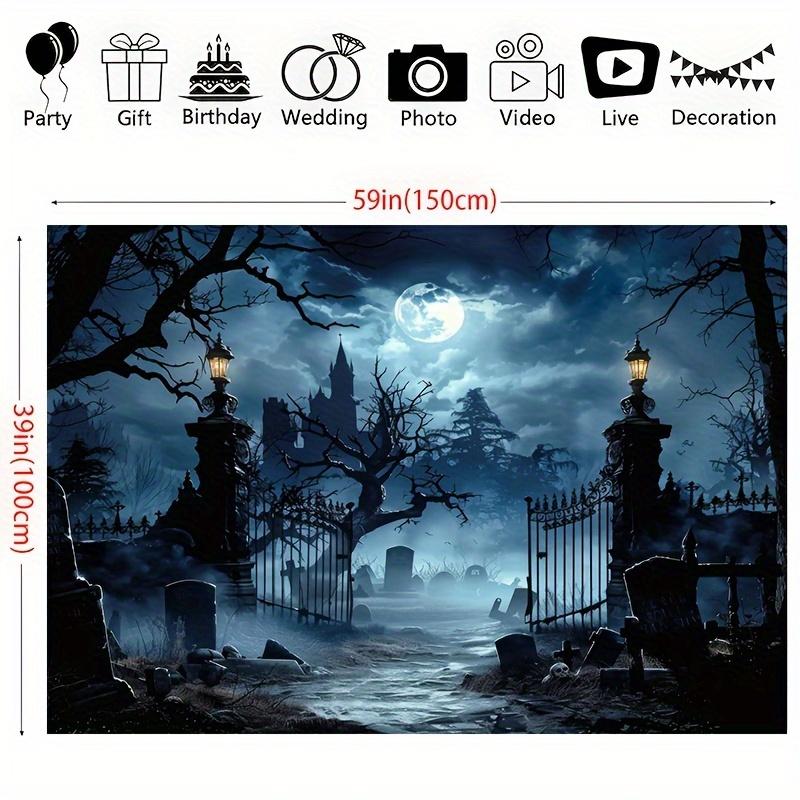 1 piece of 2D flat banner - Gothic cemetery and full moon castle background for Halloween.PMJ