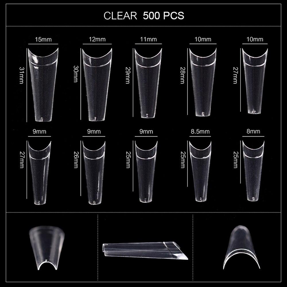 kads 500pcs Traceless Shallow Cover False Nail Tips White Nature Clear 10 Sizes Nail Art No-Crease Fake Nails Manicure Tools