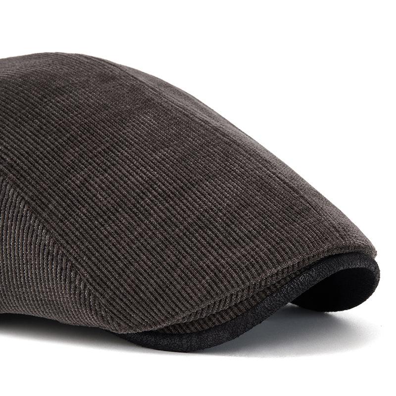 Men's Beret Autumn Winter Velvet Warm Cap British Vintage Corduroy Forward Cap Painter's Hat