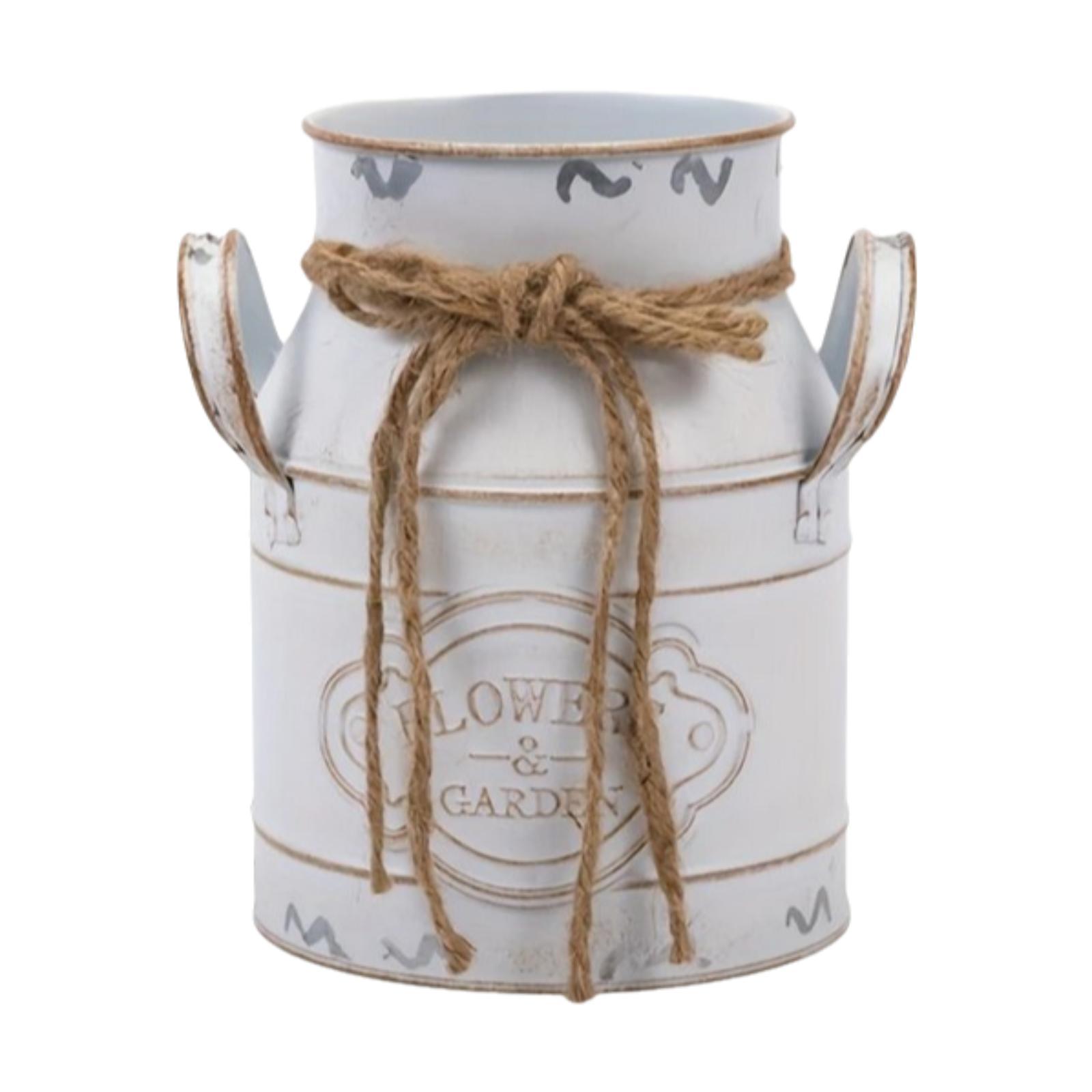 

Rustic French Country Jug Vintage Metal Bucket Milk Can with Handle Shabby Chic Vase for Garden Office Wedding Country Decor белый