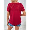 Summer Short Sleeve Hollow Lace V-neck Women Blouse Loose Casual T-shirt Short Sleeved Office Top Loose Fashion Elegant Solid Color Shirt Clothing