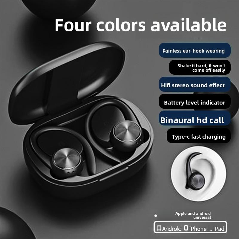 Noise-cancelling in-ear True Wireless 5.0 Bluetooth Headphones Painless Over-ear Digital Display Sports Sweat-proof Headphones