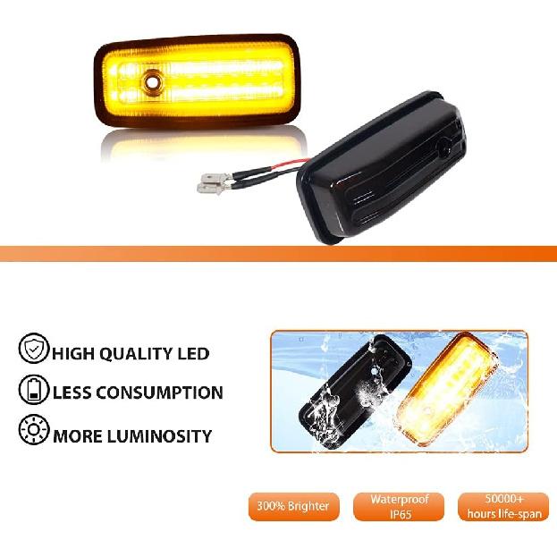 ADIIL Smoked Lens Sidemarker Dynamic Amber Lamps Sequential LED Front Side Marker Turn Signal Lights Assembly Compatible With 1986-2002 Mercedes W463