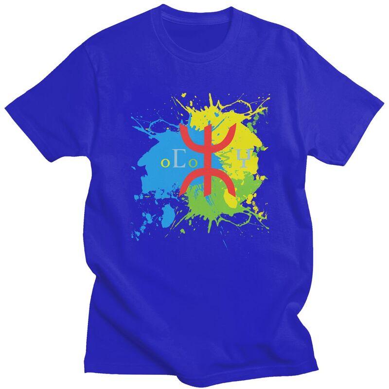 Amazigh Flag Splash Art Design Tshirt for Men Short Sleeves Leisure T Shirt Berber Proud Tifinagh Tshirts Pure Cotton Tee