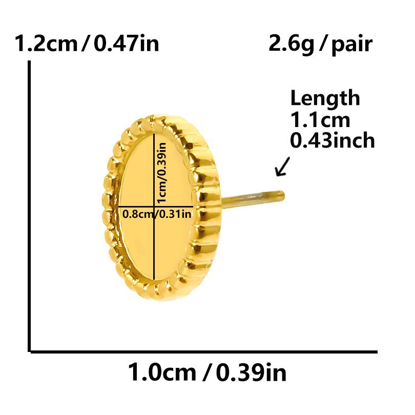 6pcs Real Gold Plated Geometric Round Oval Heart Blank Settings DIY Stone Enamel Crystal Stainless Steel Ear Studs For Women Men