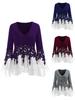 Elegant Women Ladies Long Sleeve V Neck Patchwork Tunic Tops For Casual Comfort