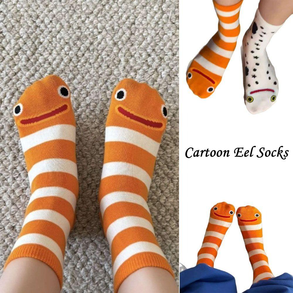 Cotton Stripes Socks Harajuku Street Mid Tube Socks New Cartoon Eel Socks