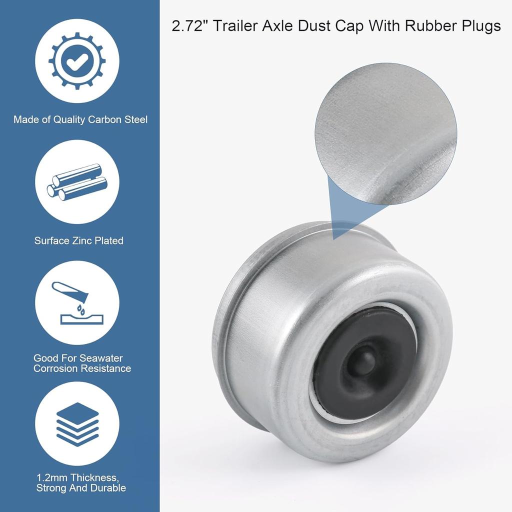 2Pcs 2.72" Trailer Axle Wheel Hub And Bearing Dust Cap With Extra 2 Rubber Plugs For Most 7000 To 8000 Pound Axles Dexter Trailer Axle Dust Cap Cup