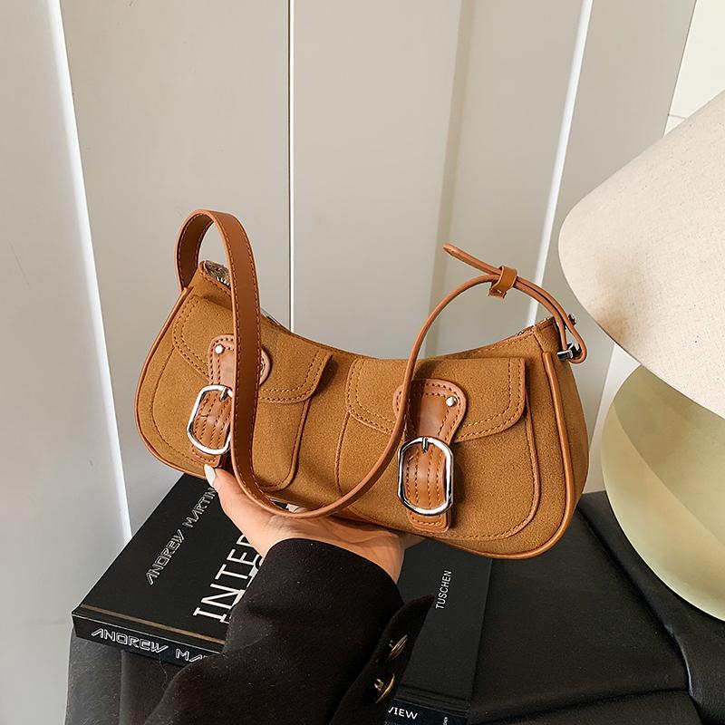

New Women s One Shoulder Underarm Bag Autumn Winter Vintage Nubuck Leather Handbags Persalized Pocket Design Crossbody Bags (20cm<Max Length<30cm) коричневый