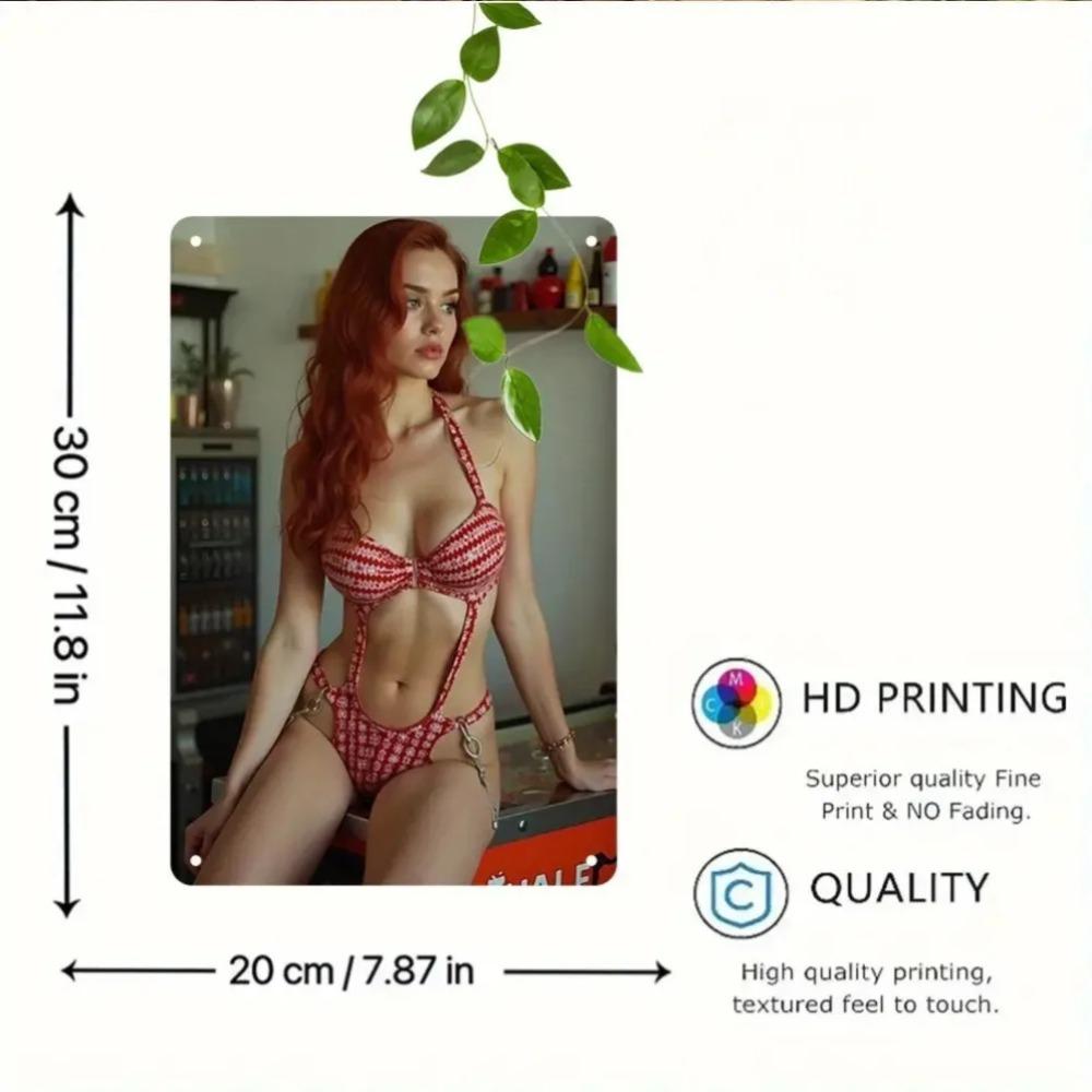 Vintage 1950s Retro Metal Wall Sign Bikini Girl Iron Poster for Bar Cafe Home