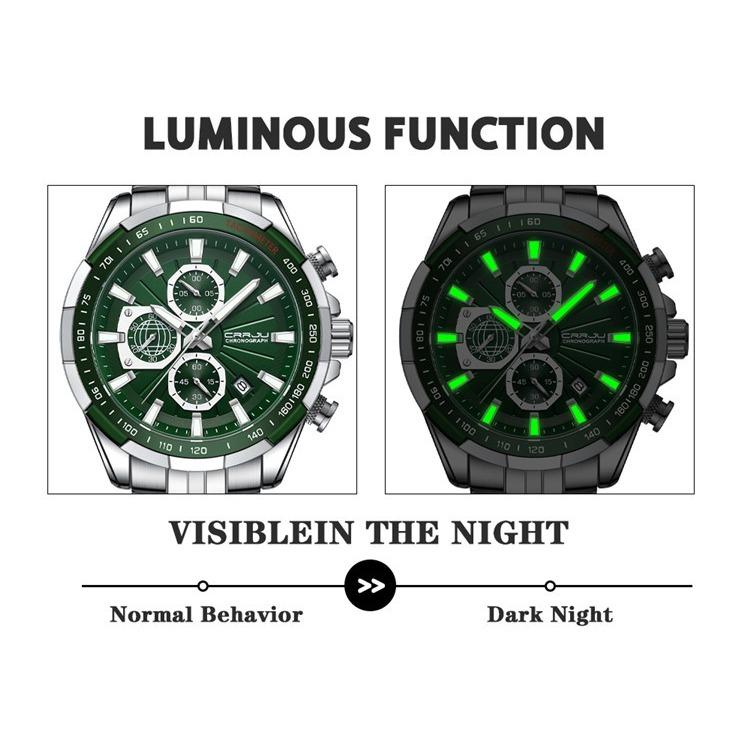 CRRJU New Watch 2305 Men's Watch Solid Stainless Steel with Six-pin Steel Strap Business Watch