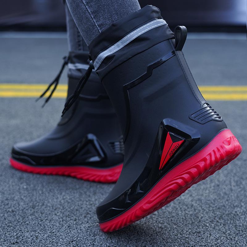 Ankle Height Lace-up Rubber Rain Boots with Fleece Lining and Non-Slip Sole
