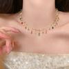Color Crystal Fringed Necklace Female Dopamine Stacked Collarbone Chain Light Luxury High-end Sense Niche Design Sense Neck Chain Female