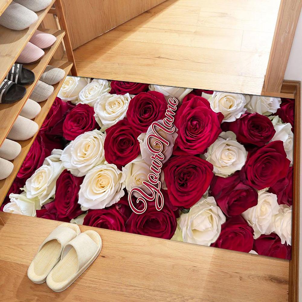 Rose Customize Your Name Floor Rug Office Rug Design for Living Rooms Balcony Study Room Foyer Antislip Carpet Decorate Offices Wedding Party Gift