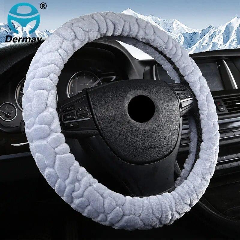 DERMAY Plüsch Lenkradbezug Kurzes Fell Rutschfestes Design Größe M für vw passat bmw kia chevrolet usw.. 95%Autos Winter 2017 Neu