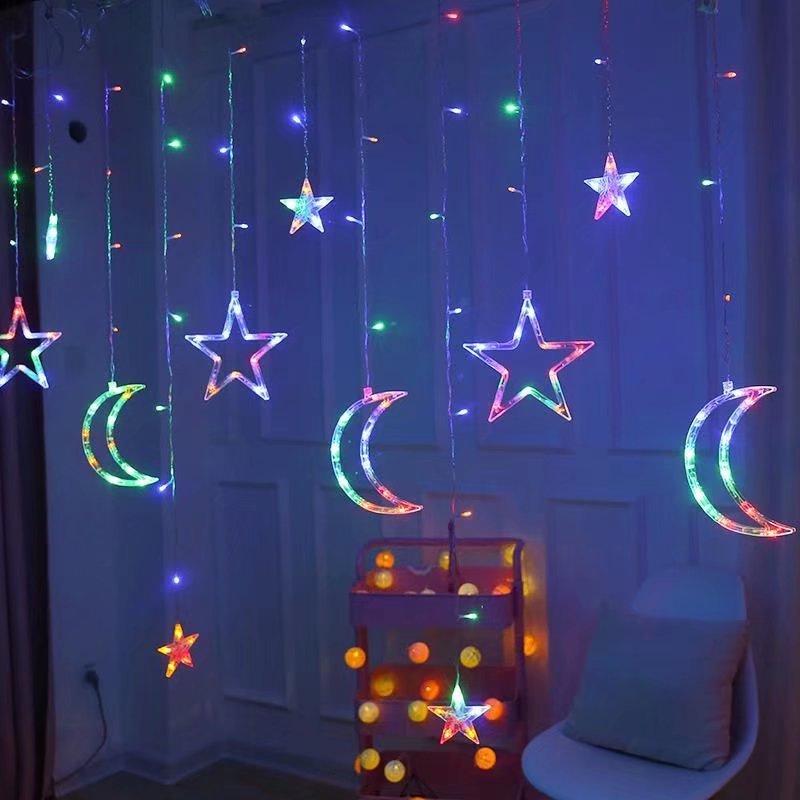 LED Star Moon Curtain String Lights with Battery & USB for Bedroom Décor
