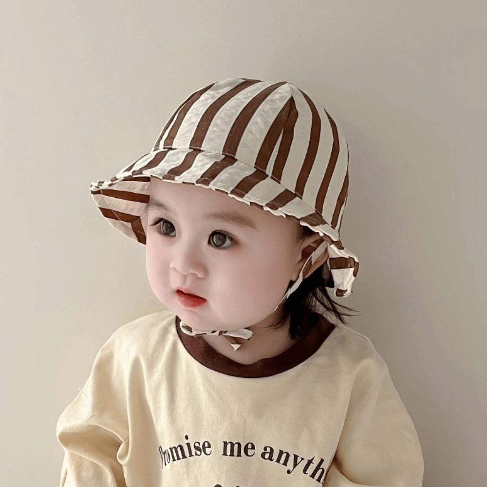 Striped Pattern Double Sided Baby Bucket Hat Plaid Pattern Panama Bonnet Travel