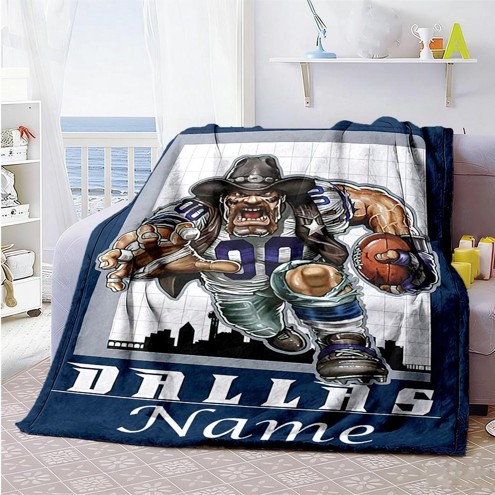 Dallas Mascot Football Customize Your Name Blanket Throw Customizable Blanket Comfortable for Home Decor Bed Sofa Nap for All Occasions
